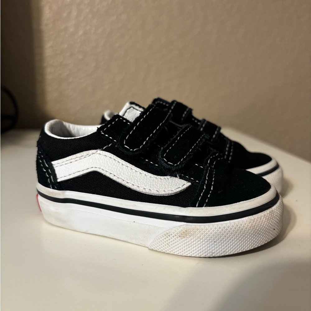 Vans Kids Black and White Velcro Sneakers